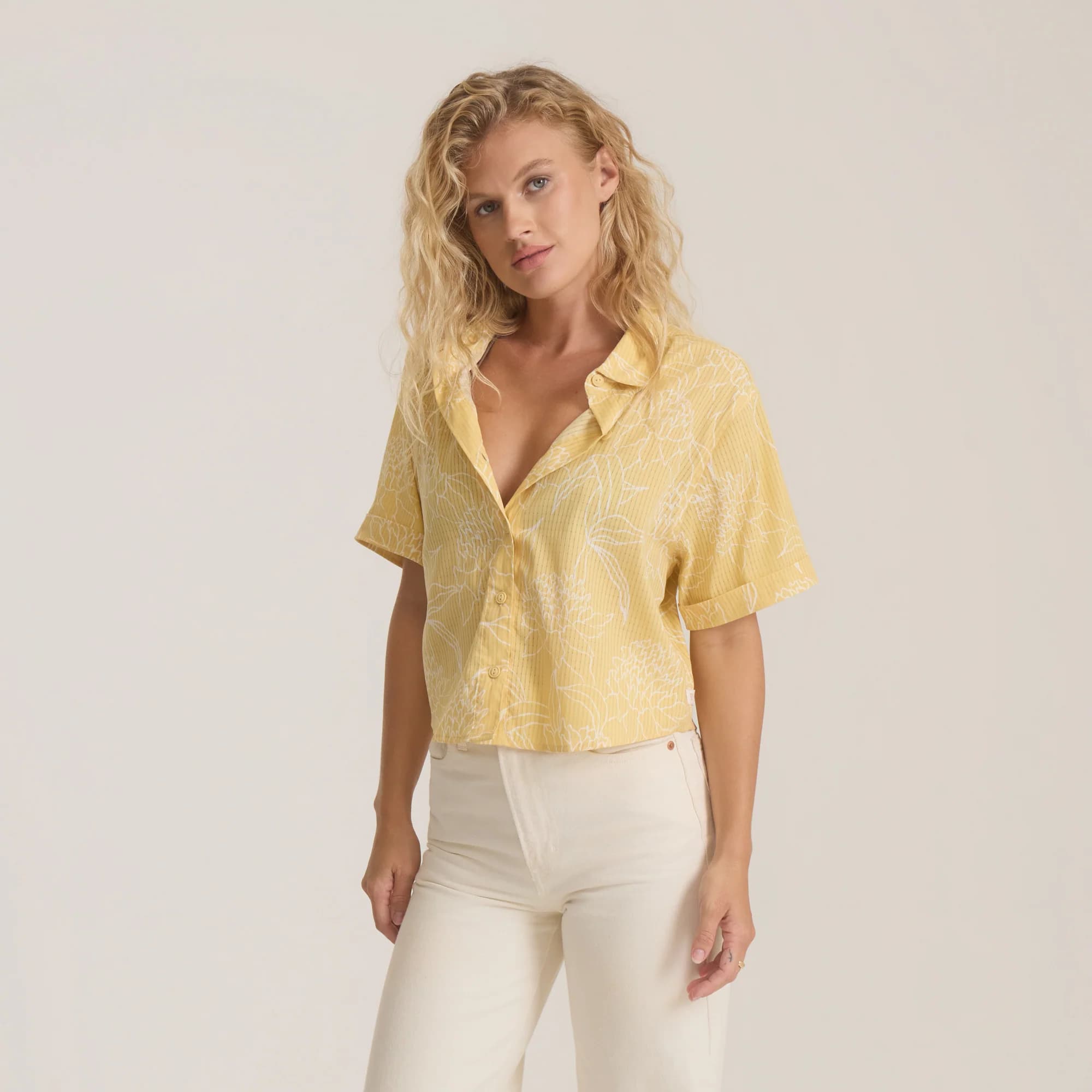 Bless Up Cropped Button Up Shirt - Wheat by Roark — recommended by Shelby Farrell